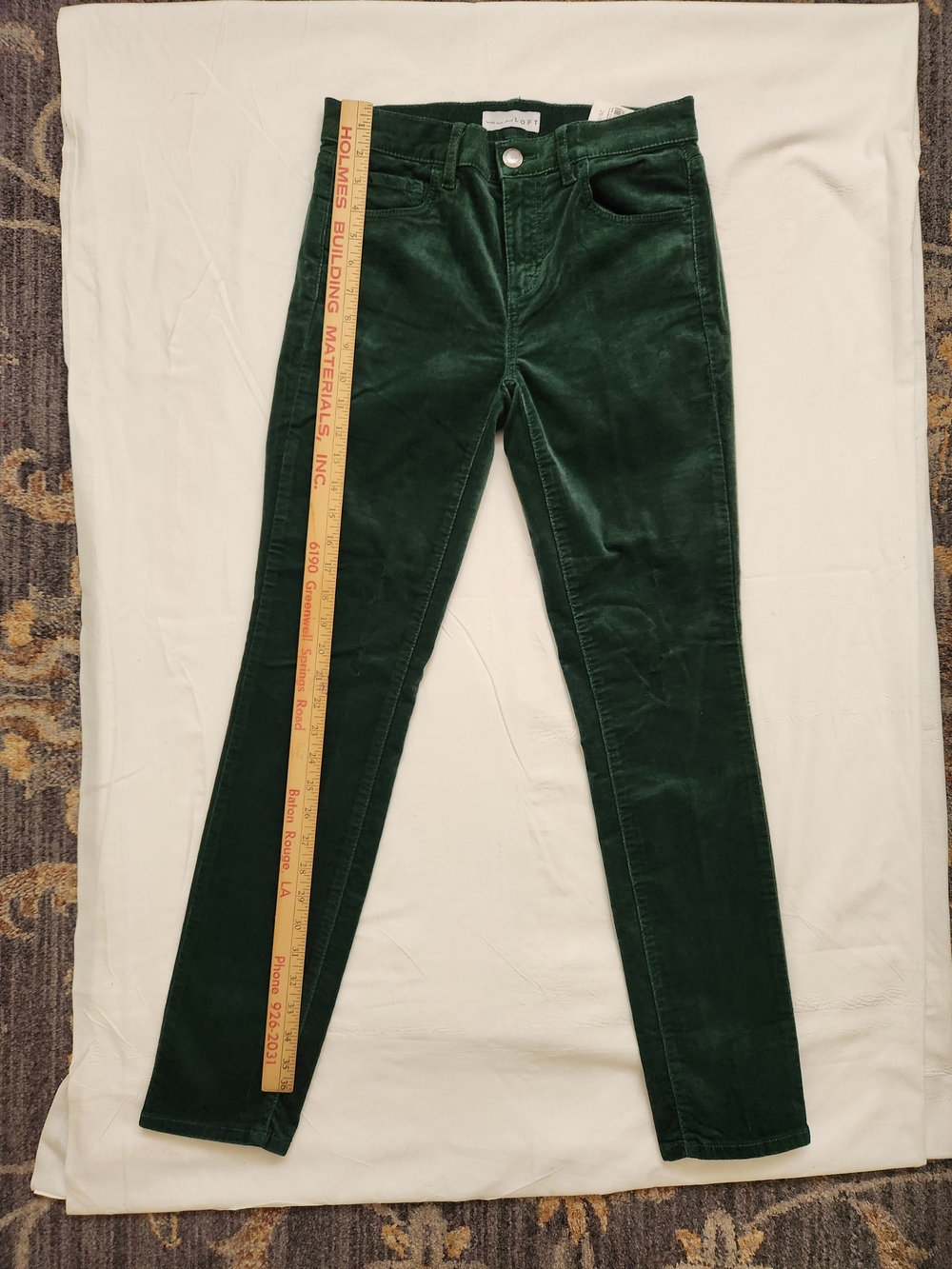 LOFT Dark Green Velvet Skinny Pants for Women - Picture 5 of 9